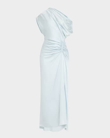 A.L.C. Penny One-Shoulder Ruched Satin Gown