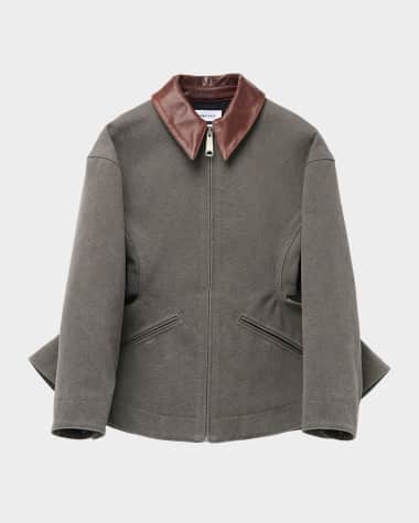 McQueen Waisted Canvas Full-Zip Jacket with Lambskin Collar
