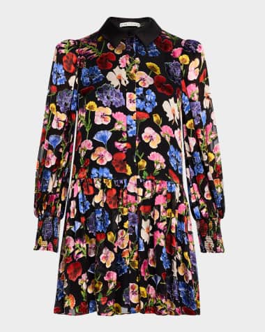 Alice + Olivia Timeless Blossom Bertha Mini Shirtdress