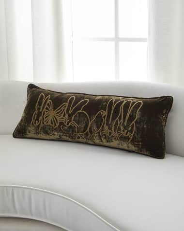Hunt Slonem Menagerie Hand-Embroidered Velvet Decorative Pillow, 14" x 36"