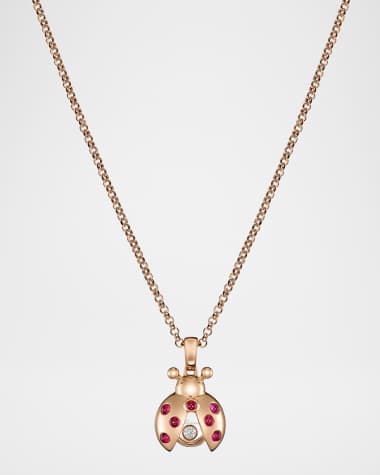 Chopard 18K Rose Gold Happy Diamonds Ruby Ladybug Pendant Necklace