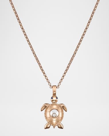 Chopard 18K Rose Gold Happy Diamonds Sapphire Turtle Pendant Necklace