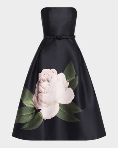 Sachin & Babi Shay Strapless Pleated Floral-Print Midi Dress