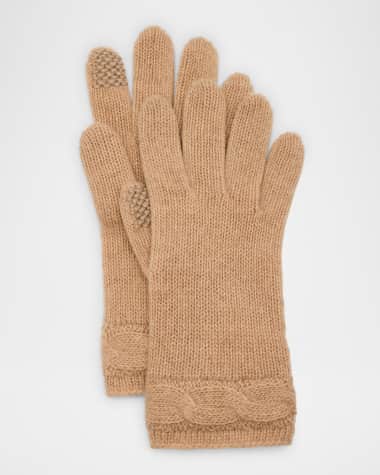 Portolano Cashmere Blend Gloves W/ Cable Knit Detail