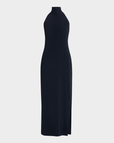 Norma Kamali Halter Turtle Side Slit Gown
