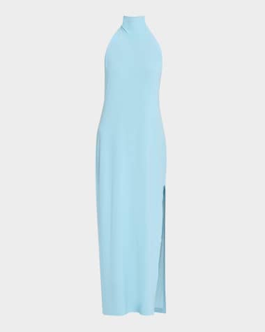 Norma Kamali Halter Turtle Side Slit Gown