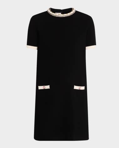 Valentino Garavani Embroidered Short-Sleeve Knit Mini Dress