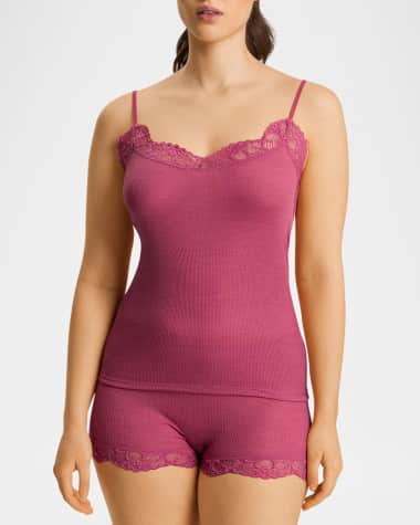 Hanro Ribbed Lace-Trim Woolen Cami