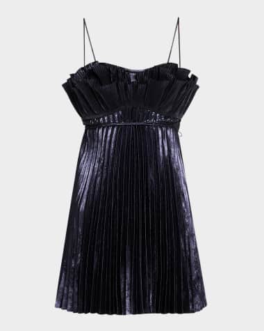 Acler Pithill Pleated Metallic Mini Dress