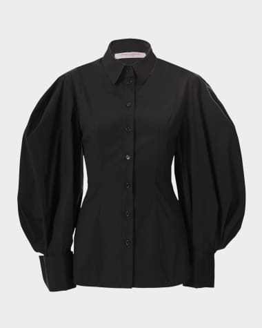 Carolina Herrera Full-Sleeve Cotton Button-Down Top