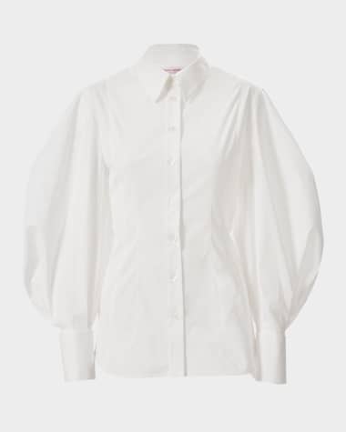 Carolina Herrera Full-Sleeve Cotton Button-Down Top