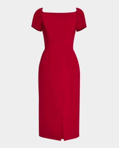 Carolina Herrera Curved-Neck Short-Sleeve Slit Midi Dress