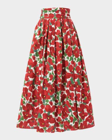 Carolina Herrera Floral Pleated Cummerbund Midi Skirt