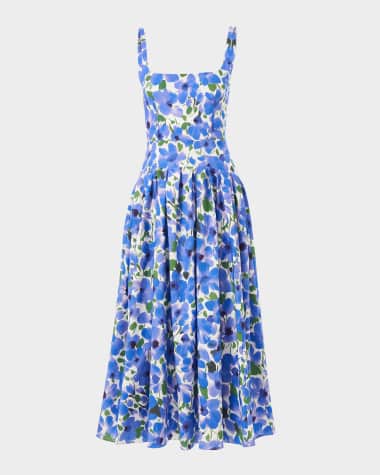 Carolina Herrera Floral Sleeveless Drop-Waist Midi Dress