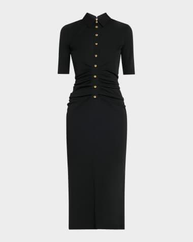 Carolina Herrera Ruched Button-Front Midi Polo Dress