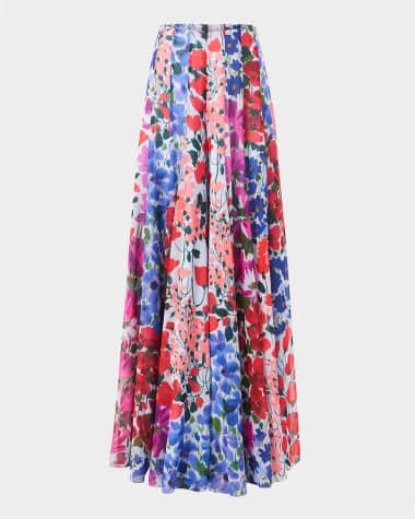 Carolina Herrera Multi Floral-Print Wide-Leg Palazzo Pants