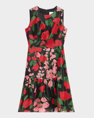 Carolina Herrera Floral Organza Flounce Hem Dress