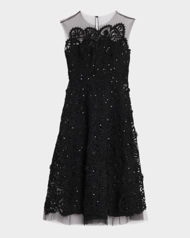 Carolina Herrera Embroidered Lace Sleeveless Midi Dress