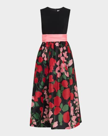 Carolina Herrera Floral Cummerbund Waist Dress