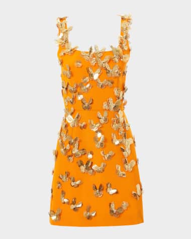 Carolina Herrera Crystal Butterfly Scoop-Neck Mini Dress
