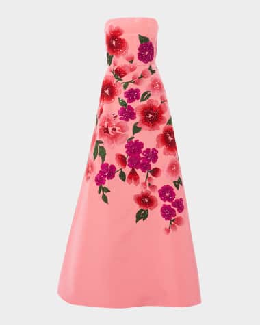 Carolina Herrera Sequined Floral Embroidered Strapless Gown