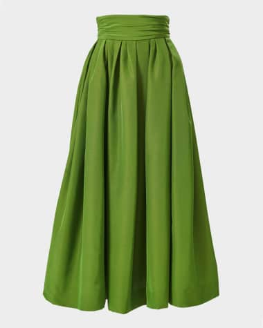 Carolina Herrera Cummerbund-Waist Pleated Midi Skirt