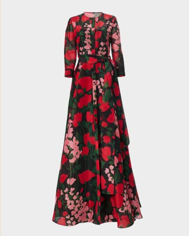 Carolina Herrera Long Floral Belted Trench Gown