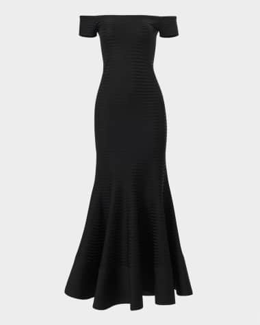 Carolina Herrera Metallic Striped Off-The-Shoulder Trumpet Gown