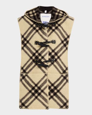 Burberry Calf Leather Check-Print Hooded Cape