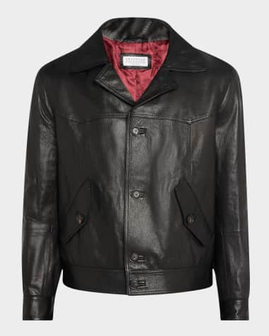 Brunello Cucinelli Men's Soft Goat Leather Button-Front Jacket
