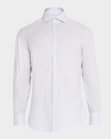 Brunello Cucinelli Men's Cotton Chambray Stripe Sport Shirt