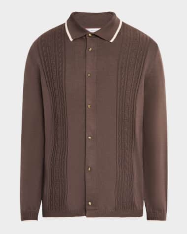Brunello Cucinelli Men's Jacquard Snap-Front Polo Sweater