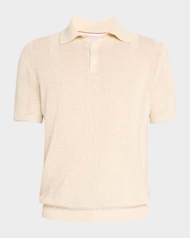 Brunello Cucinelli Men's Wide Rib Linen and Cotton Polo Sweater