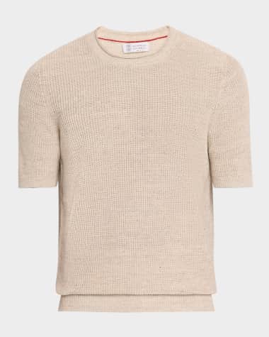 Brunello Cucinelli Men's Ribbed Linen and Cotton Short-Sleeve Crewneck Sweater