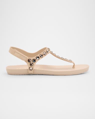 Pedro Garcia Crystal Embellished T-Strap Thong Sandals