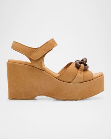 Pedro Garcia Suede Chain Platform Wedge Sandals