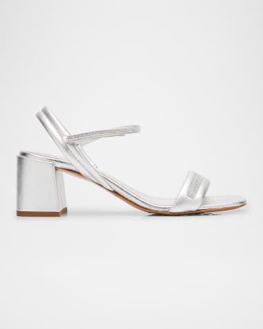 Pedro Garcia Metallic Crystal Ankle-Strap Block-Heel Sandals