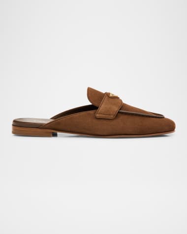 Prada Logo Suede Loafer Mules