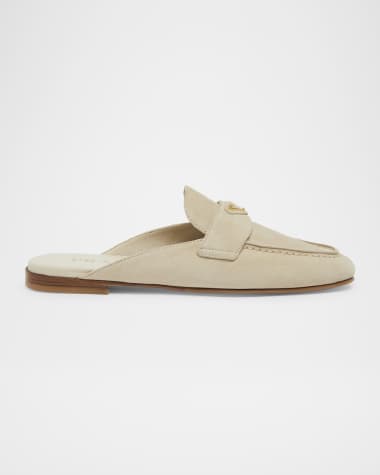 Prada Logo Suede Loafer Mules