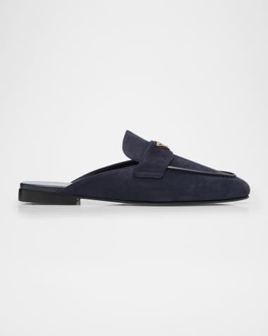 Prada Logo Suede Loafer Mules
