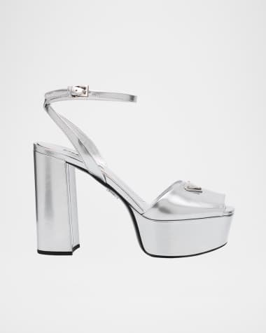 Prada Metallic Leather Ankle-Strap Platform Sandals