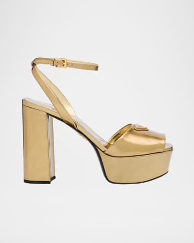 Prada Metallic Leather Ankle-Strap Platform Sandals
