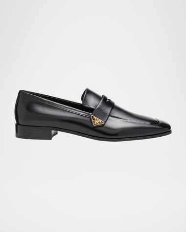 Prada Spazzolato Leather Logo Penny Loafers