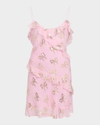 LoveShackFancy Lomina Silk Metallic Bow Mini Dress