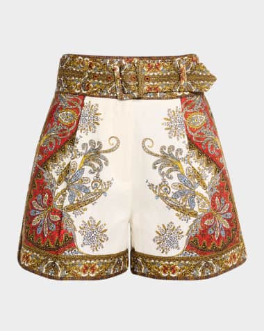 Veronica Beard Hobbes Belted Paisley Shorts
