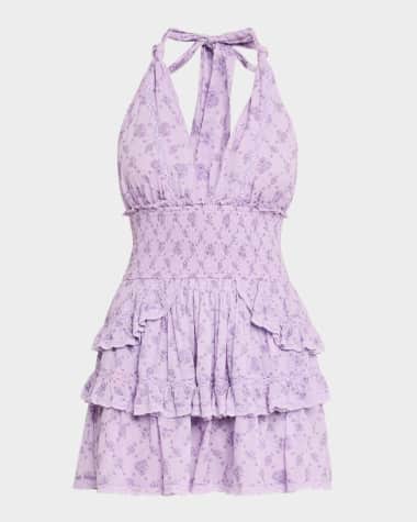 LoveShackFancy Deanna Lilac Dreams Halter Mini Dress