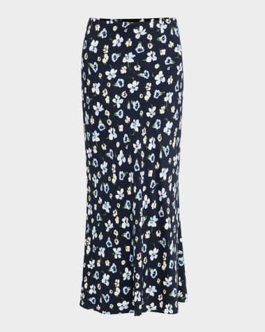 Veronica Beard Clover Floral Stretch-Silk Skirt