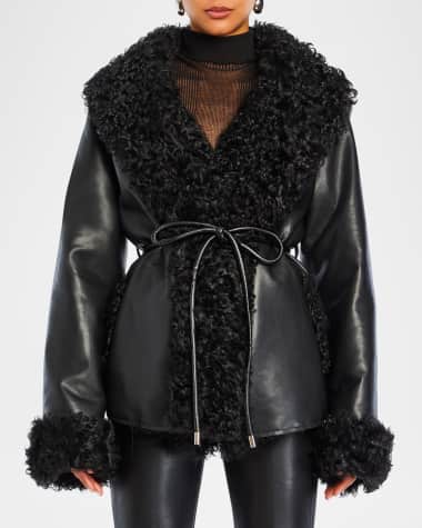 SER.O.YA Roxanne Faux Leather Coat with Faux Fur Trim