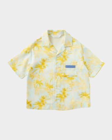 Palm Angels Boy's Palm Tree-Print Bowling Shirt, Size 4-12