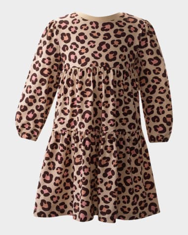 Rachel Riley Girl's Leopard-Print Tiered Jersey Dress, Size 2-14